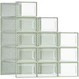 SONGMICS Schuhboxen, Schuh-Organizer aus Kunststoff, faltbar und stapelbar, für Schuhe bis Größe 43, 12er Set, transparent-lorbeergrün LSP12SG30