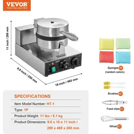 Vevor kommerzielles Waffeleisen 1230 W Waffel Maker mit antihaftbeschichteten Backflächen Waffeleisen aus Edelstahl mit Temperatur- und