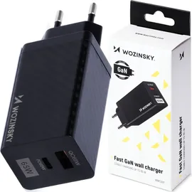 wozinsky 65W GaN-Ladegerät mit USB-Anschlüssen, USB C unterstützt QC 3.0 PD schwarz (WWCG01) - Schwarz