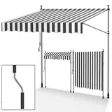 Tubiaz Klemmmarkise Balkon ohne Bohren, markise Balkon 250cm breit mit Handkurbel, Höhenverstellbare, UV-beständig und wasserdicht Klemmmarkise für Terrasse Balkon, Weiß-grau