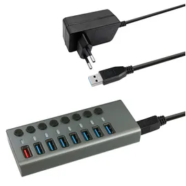 Maxtrack CH11L 8 Port USB 3.0-Hub einzeln schaltbar Silber-Grau