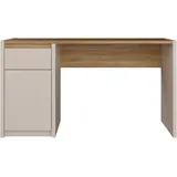 Forte Schreibtisch "Oak Squere", mauvella eiche, sand, sand, mauvella eiche, B:130cm H:72cm T:51,7cm, Tische, Schreibtisch, B/H/T 130/72/51,7cm, Soft Close, Vollauszug