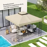 Sweiko 3 x 3 m Ersatzdach für Pavillon, Pavillon-Ersatzplane mit Wasserablauf-Löchern, UPF30+, Sonnenschutz, Cremeweiß