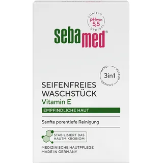 Sebamed seifenfreies Waschstück 150 g, mit Vitamin E, für die tägliche sanfte, porentiefe Reinigung empfindlicher Haut, zur Hand-, Gesichts- und Körperreinigung geeignet