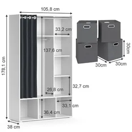 Vicco Kinderkleiderschrank Luigi 105,8 x 178,1 cm Kiefer grau-weiß