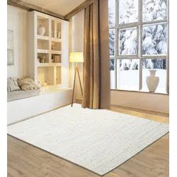 Wollteppich MY HOME "Daoulas", beige (natur beige), B:110cm H:10mm L:170cm, Schurwolle, Teppiche, Handweb Teppich, reine Wolle, modernes Rauten Muster, Scandi Design