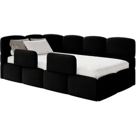 Selsey Cloudy – Kinderbett 120x200, Kopfteil links, Matratze & Bettkasten, Samt Schwarz