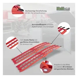 Baumarktplus TRUTZHOLM 2 x Auffahrrampe klappbar 180 cm Traglast 680 kg Alu rot geriffelte
