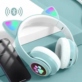 Avizar Bluetooth Kinderkopfhörer Katzenohren Minzgrün