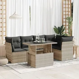 vidaXL Garten-Lounge-Set 6-tlg. hellgrau Polyrattan