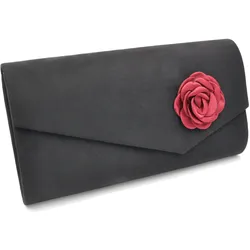 Abendtasche STEUER "Satin-Optik schwarz mit roter Blüte", Damen, Gr. B: 140cm, schwarz, Taschen
