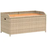 vidaXL Bank, Sitzbank mit Staufach unter Sitzfläche, Gartenbank UV-Beständig für den Außenbereich, Parkbank Gartenmöbel, Beige Poly Rattan Akazienholz