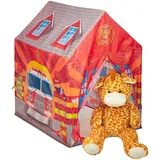 Relaxdays Feuerwehr Kinderzelt, großes Kinderspielzelt für Jungen, fürs Kinderzimmer, ab 3 Jahren, 103 x 71 x 94 cm, rot
