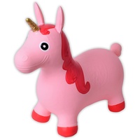 TE-Trend Hüpftier Einhorn Pferde Spielzeug Hüpfpferd Hüpfball ab 2 3 4 5 6 Jahre Hopser Sprungtier Unicorn Pferd zum draufsitzen und hüpfen Pink Rosa