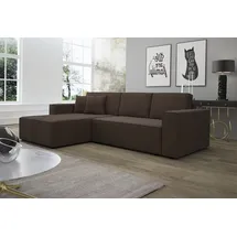 Fun Möbel Ecksofa Schlafsofa Sofa CONOR Stoff Dunkelbraun Ottomane Links