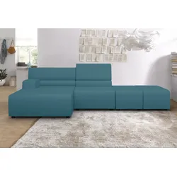 Ecksofa EGOITALIANO "Babouche, Designsofa mit außergewöhnlichem Sitzkomfort zum Wohlfühlen", blau (türkis), B:384cm T:98cm, Leder CAREZZA (echtes Rindsleder) ist ein Naturleder, dass die ursprünglichen Eigenschaften der Haut nicht verändert. Das Vorhandensein von verheilten Narben, Körnungsunterschiede, Falten, Adern, Unterschiede in den Farbtönen und andere Spuren, die die Natur auf diesen Fellen hinterlassen hat, sind ein Beweis für die absolute Echtheit und das Zeugnis ihres großen Wertes., Sofas