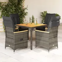 VidaXL 5-tlg. Garten-Essgruppe mit Kissen Grau Poly Rattan