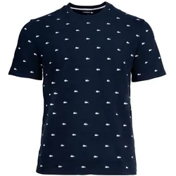 LACOSTE Herren T-Shirt - Loungewear, Rundhals, Baumwollmischung, Muster Blau/Weiß M
