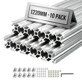 Vevor 2020 Aluminium Profile 10 Stk. 122 cm, Eloxierte T-Nut-Aluprofile nach EU-Standard, Hochfestes Strangpressprofil, Aluminiumschiene für 3D-Druckerteile, CNC-DIY-Werkbänke und Montage, Silber