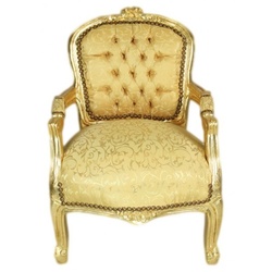 Casa Padrino Barock Kinder Stuhl Gold Muster /Gold - Armlehnstuhl - Antik Stil Möbel