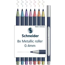 Schneider Paint-It Metallic Rollerball 050 (Strichstärke 0,4 mm, hochmetallische Tinte, schnelltrocknend, Gehäuse aus 88% biobasiertem Kunststoff) 8 Stück sortiert