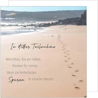 Edition Seidel Premium quadratische Trauerkarte mit Umschlag. Beileidskarte Karte mit Spruch In stiller Trauer Mitgefühl stille Anteilnahme Abschied herzliches Beileid Sand Meer (TQ143 SW025)
