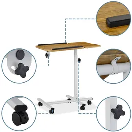 Relaxdays Laptoptisch höhenverstellbar, rollbar, neigbare Tischplatte, Mausablage, HBT: 68 - 88 x 61 x 40 cm, braun-weiß
