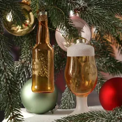Weihnachtsbaumschmuck BIER Glas Flasche Trinkglas Weihnachtskugel 2St