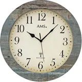 Funkwanduhr AMS "F5562", bunt (grau, hellblau), Wanduhren, B/H/L: 5cm, Made in Germany,Quarz,Holz,Wohnzimmer,Küche,Arbeitszimmer, Flur