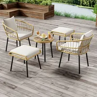 LVHOM 5-teiliges Gartenmöbel Set, Balkonmöbel Set Rattan mit Kissen, Balkonset Polyrattan für 4 Personen, Sitzgruppe Terrassenmöbel Loungemöbe... - Beige