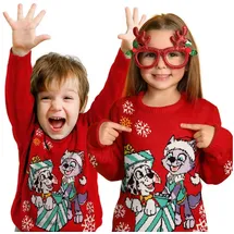 Paw Patrol Winterpullover - Marshall und Everest in rot | Gr.: 110-116