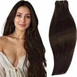 RUNATURE Echthaar Tressen Dunkelbraun Kurz Menschliches Haar 30cm Tressen Echthaar Glatt Extensions Dunkelbraun 70g Gerade Echthaar Tressen Zum Einnähen Braun Farbe #2