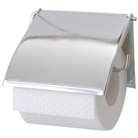 WENKO Toilettenpapierhalter Cover chrom - Papierrollenhalter, geschlossene Form, Stahl, 13.5 x 12 x 2.5 cm, Chrom