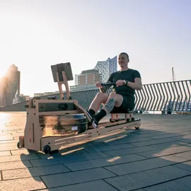 Sportplus Wasserrudergerät aus Natur-Massivholz, Rudermaschine Rudergerät Wasser, Holz mit Trainingscompute...