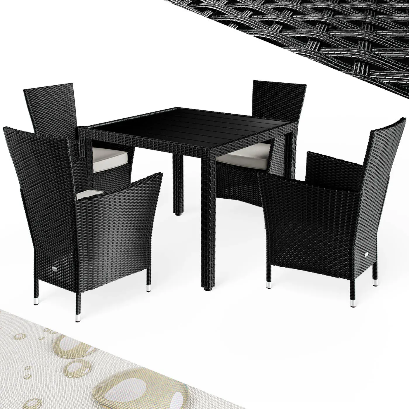 Polyrattan garden seating group Riga 5-piece black