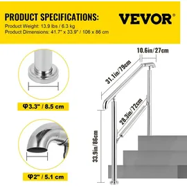 Vevor Treppengeländer 3 Stufen 1 m Edelstahl