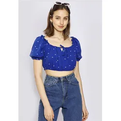 Funktionstop FRESHLIONS "FREDERIKE", Damen, Gr. M, blau, 100% Polyester, gepunktet, casual, Kurzarm, Tops, im angesagten Cropped-Stil