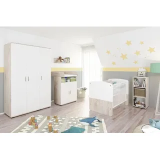 nonjoo Babyzimmer Set Babybett Wickelkommode Wandboard Kleiderschrank 3 türig Regal