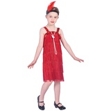 Rabtero Kinder Roaring the 20er Jahre Fancy Kleid Kostüm, Mädchen Flapper Kleid mit Perlenkette und Feder Stirnband, Gangster Flapper Kleid für Mädchen, rot, X-Large 10-12