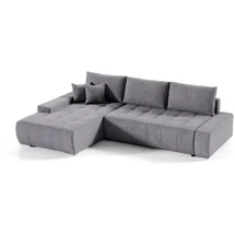 Fun Möbel Ecksofa Sofa mit Schlaffunktion VOGAR Stoff Aston Dunkelgrau Ottomane Links - Grau