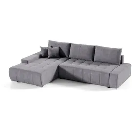 Fun Möbel Ecksofa Sofa mit Schlaffunktion VOGAR Stoff Aston Dunkelgrau Ottomane Links - Grau