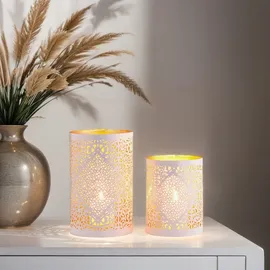 Marrakesch Orient & Mediterran Interior 2er Set Orientalische Deko Windlicht Teelichthalter Yazim Weiss