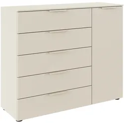 Schubkastenkommode RAUCH "Kommode Türkommode Sideboard Kombikommode FLIPP", beige (champagner), B:120cm H:100cm T:42cm, Holzwerkstoff, Sideboards, 1-türig mit 5 Schubladen und Soft-Close-Funktion
