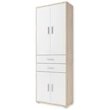 Stella Trading Aktenschrank in Eiche Sonoma Optik, Weiß - Hoher Büroschrank mit 4 Türen - Modernes Büromöbel Komplettset - 79 x 220 x 35 cm (B/H/T)