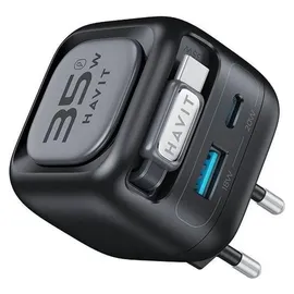 Havit UC250 A-EU - GaN-Reiseladegerät mit ausziehbarem Kabel (schwarz)