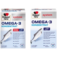 Doppelherz system OMEGA-3 KONZENRAT – Mit 300 mg EPA und 200 mg DHA pro Kapsel als Beitrag für die normale Gehirn- und Herzfunktion – 1 x 120 + 1 x 60 Kapseln...