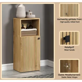 WELLTIME Unterschrank WELLTIME "Amrum", braun (eiche), B:40cm H:95cm T:31cm, FSC-zertifizierter Holzwerkstoff, Kunststoff, Metall, Schränke, Unterschrank, Badschrank mit offenem Fach und Rillenoptik - Maße (B/T/H) 40/31/95 cm