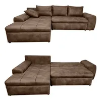 luma-home Ecksofa mit Schlaffunktion und Bettkasten 266/186/90 cm, Ottomane links, Mikrofaser Leder-Optik Braun / 18014