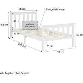 Homestyle4u Jugendbett 90x200cm weiß