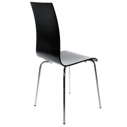 Schwarzer Holzstuhl mit verchromtem Metall Untergestell  Esszimmerstuhl für Küche & Esszimmer  Moderner Stil  120 kg Belastbarkeit  Kadima Design